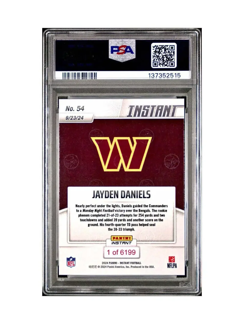 Jayden Daniels Rookie 2024 Panini Instant NFL #54 PSA 10 Gem Mint